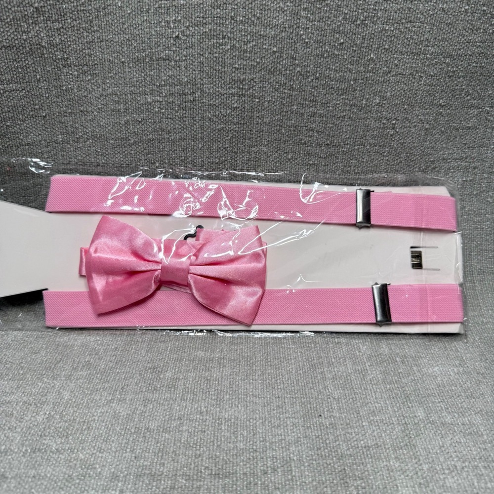 Pink Suspenders Bow Tie Set Mens Boys Adjustable Elastic Y-Back Wedding Formal